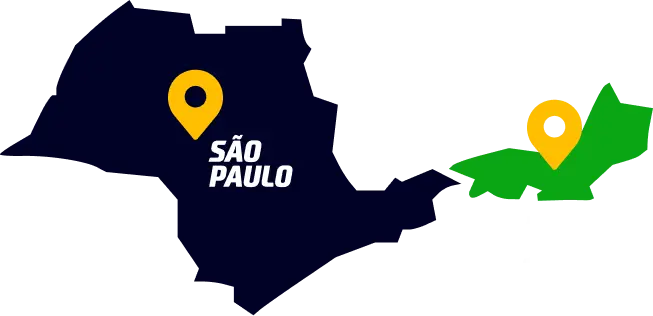 Mapa de São Paulo e Rio de Janeiro com lojas participantes